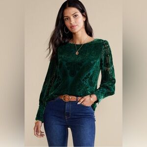 Soft Surroundings Vanetta Velvet Top Emerald 2X NWT